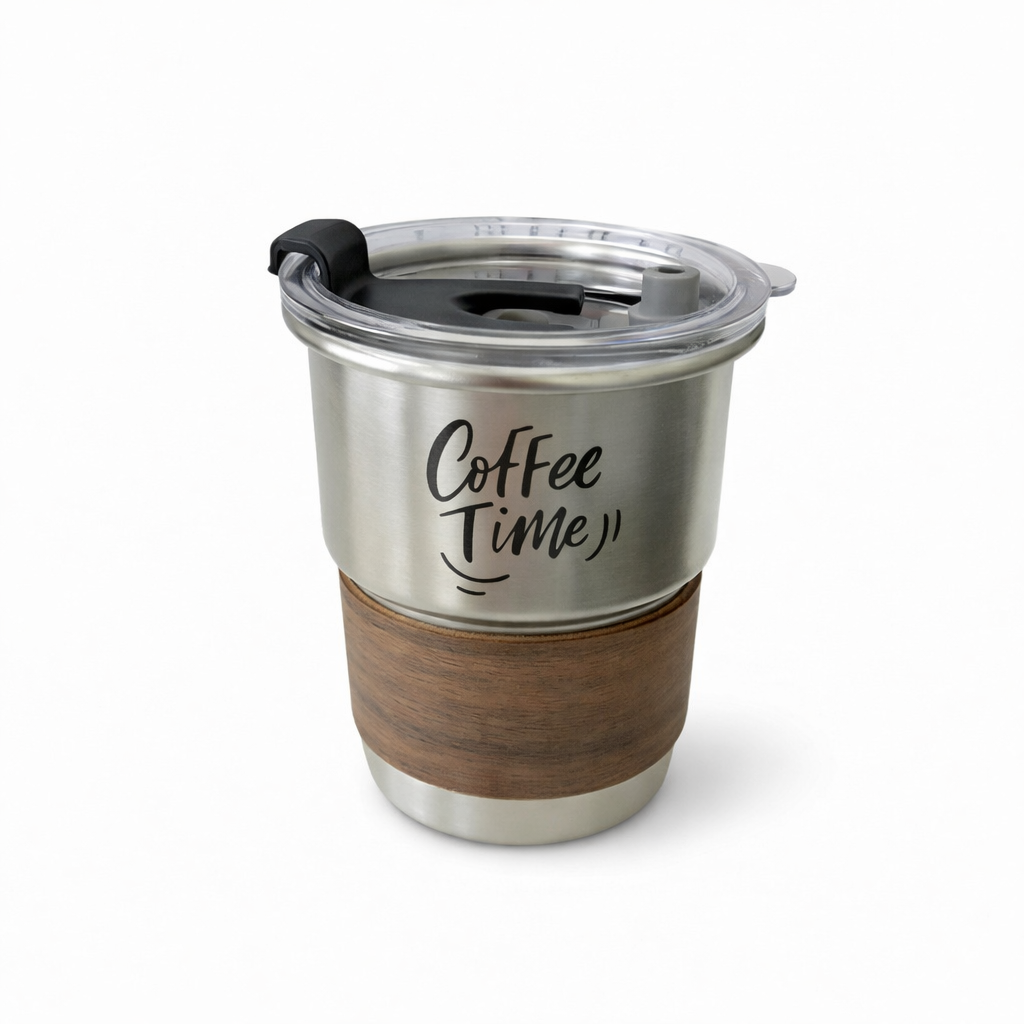 Smile Yalla Stainless Steel Tumbler with Wooden Handle