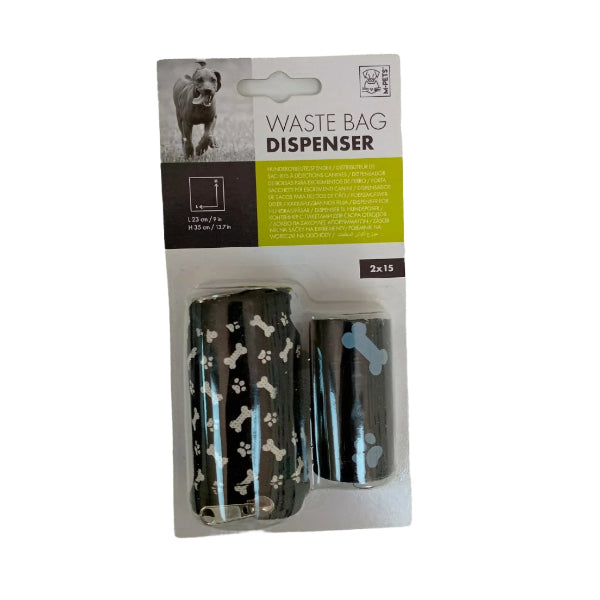 M Pets 15 Poop Bags + Dispenser Black