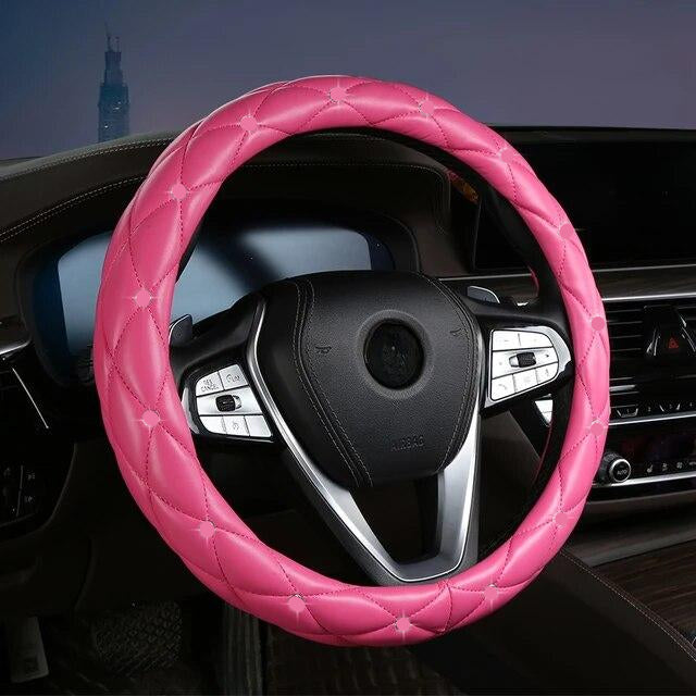 Steering Wheel Cover Leather Pink 38 cm