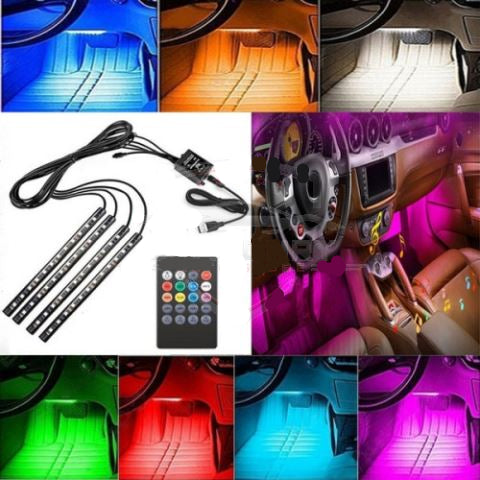 Mood Lamp LED Wireless Bluetooth App Sound & multi Color, 4 Decorative Lights for Car Interior