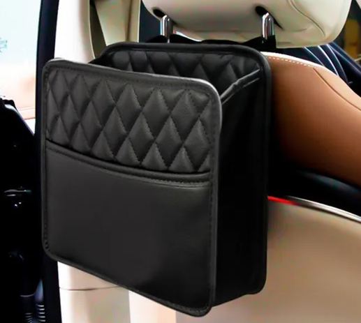 Car Back Seat Storage Leather Bag Black 2 Pockets 25x25 cm