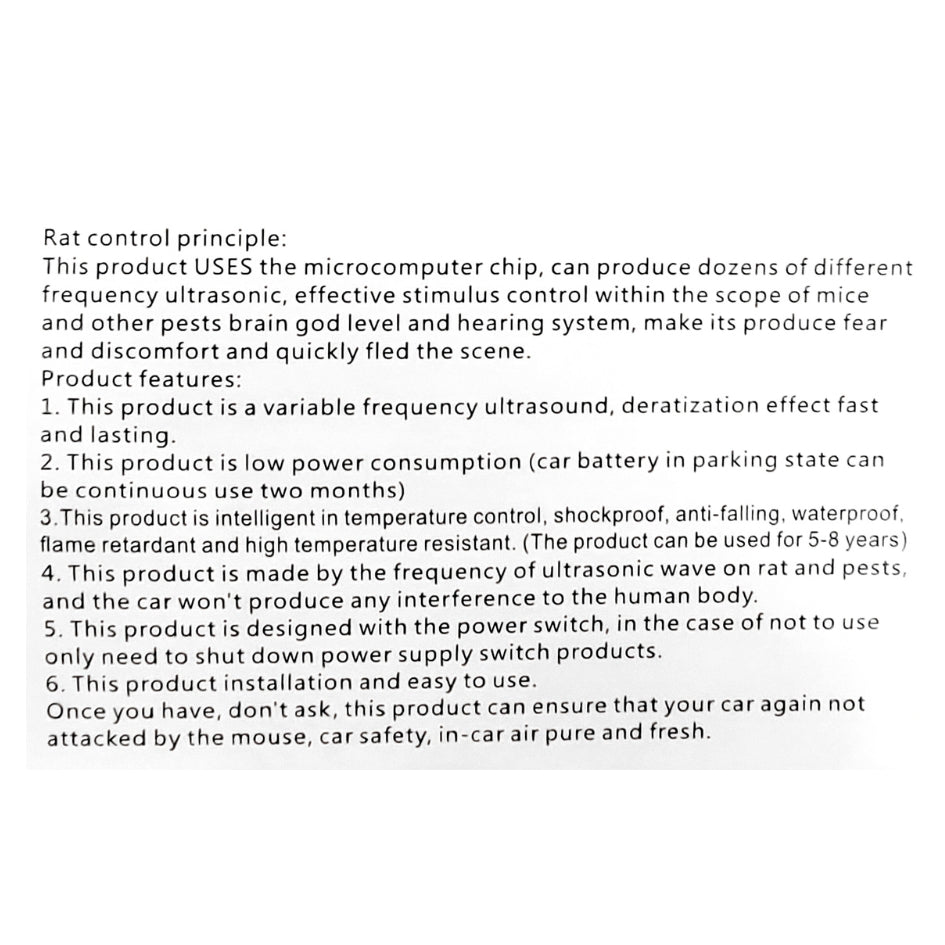 Car Mouse /Rat Repellent by ultrasonic frequency. Waterproof. Heatproof.