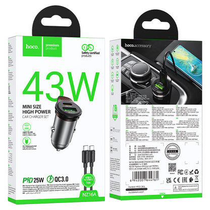 Hoco Car Charger with USB-A & USB-C Ports + C to C Cable