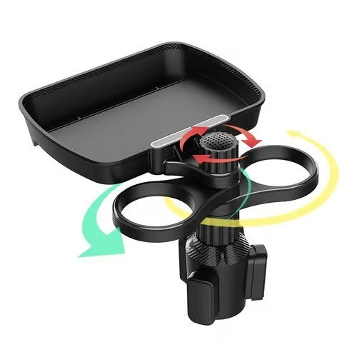 Adjustable Car 2 Cup Holder & Food Tray W Swivel Base 360*