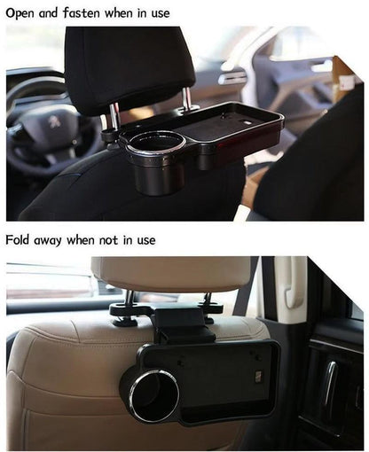 Car Back Seat Multi-Functional Foldable Tray With Drink Pocket