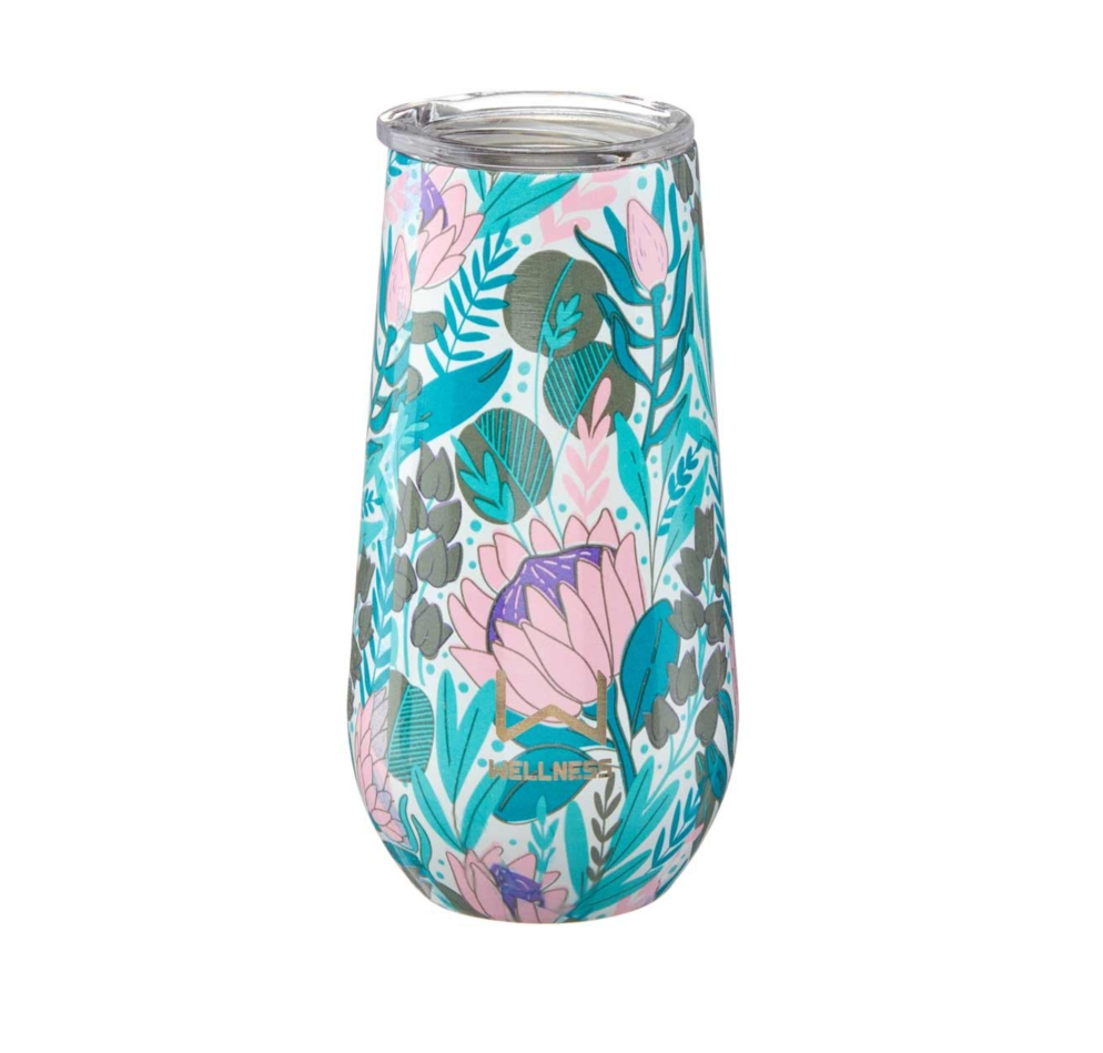 Double Wall Stainless Steel Tumbler Aqua Floral 350 ml