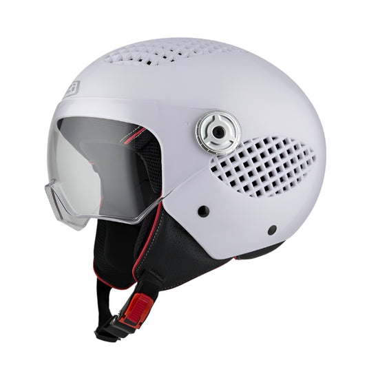 White helmet with a clear visor 