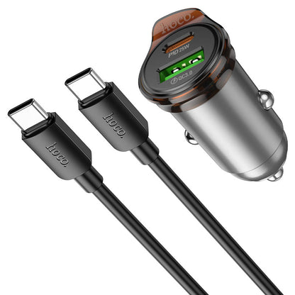 Hoco Car Charger with USB-A & USB-C Ports + C to C Cable