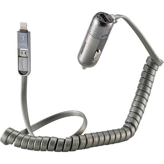REMAX iPhone Car Lighter Charger 3.4A Double Cable Silver