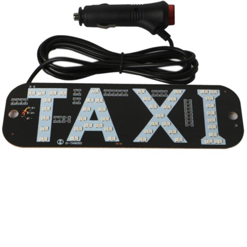 Taxi White LED Light Logo Plate w Car Charger 5x19 cm