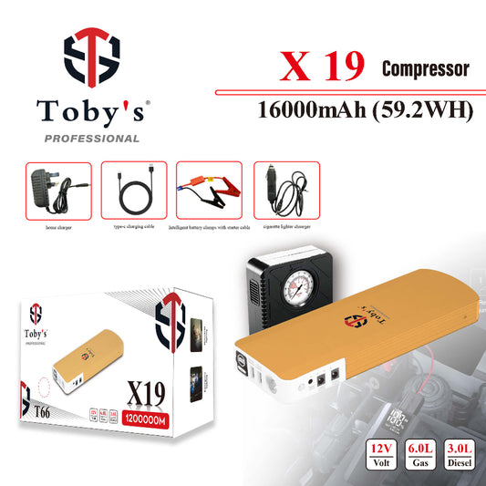 Toby's Jump Starter X19 w Air Compressor, Flashlight & Power Bank
