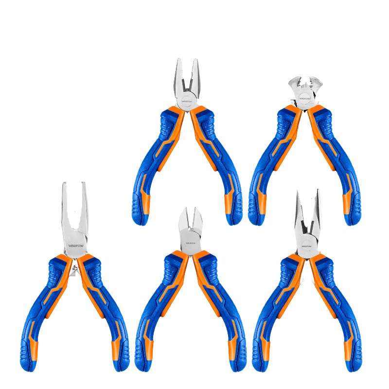 Set of five pairs of pliers with blue 
