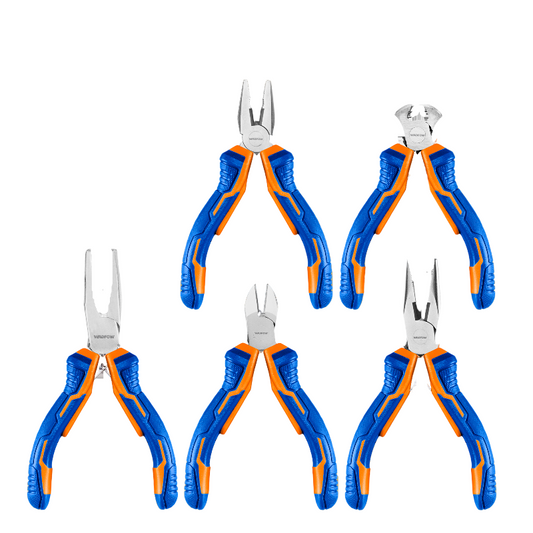 Set of five pairs of pliers with blue 