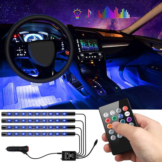 Car Mood: Lamp LED Wireless Bluetooth App Sound & multi Color, 4 Decorative Lights for Car Interior