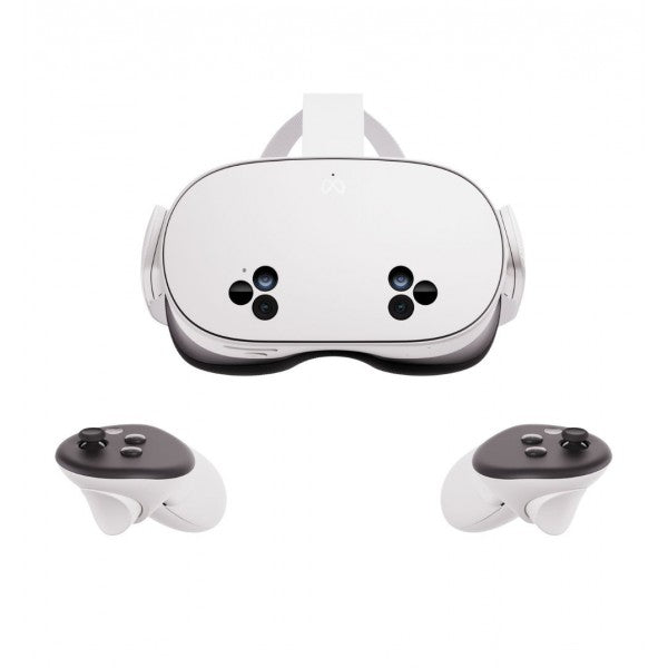 VR headset with two controllers on a white background