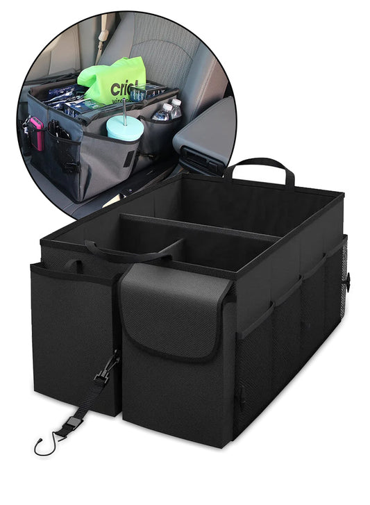 Car Trunk Storage Organizer Collapsible w 6 Interior Compartments & 10 Side Pockets 59x43x27 cm